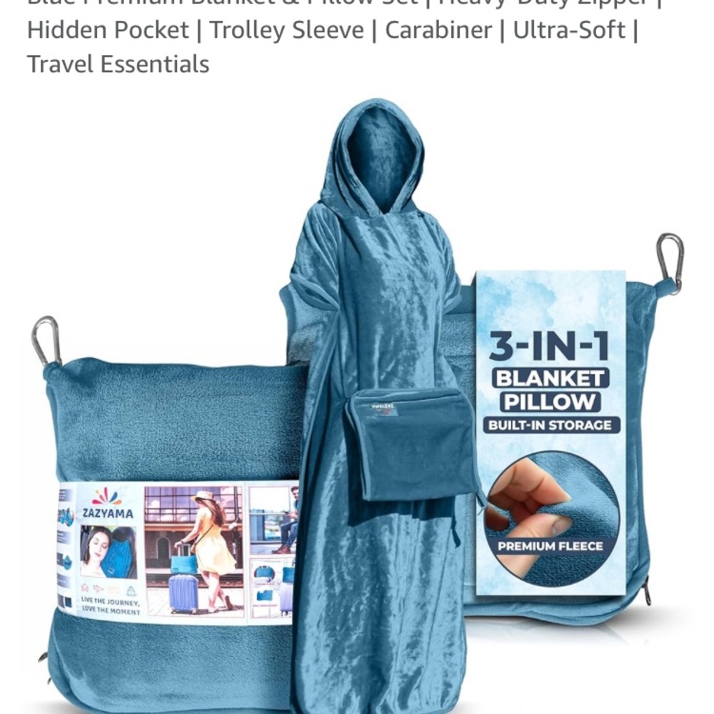New Zazyama Blue Travel Pillow/ blanket